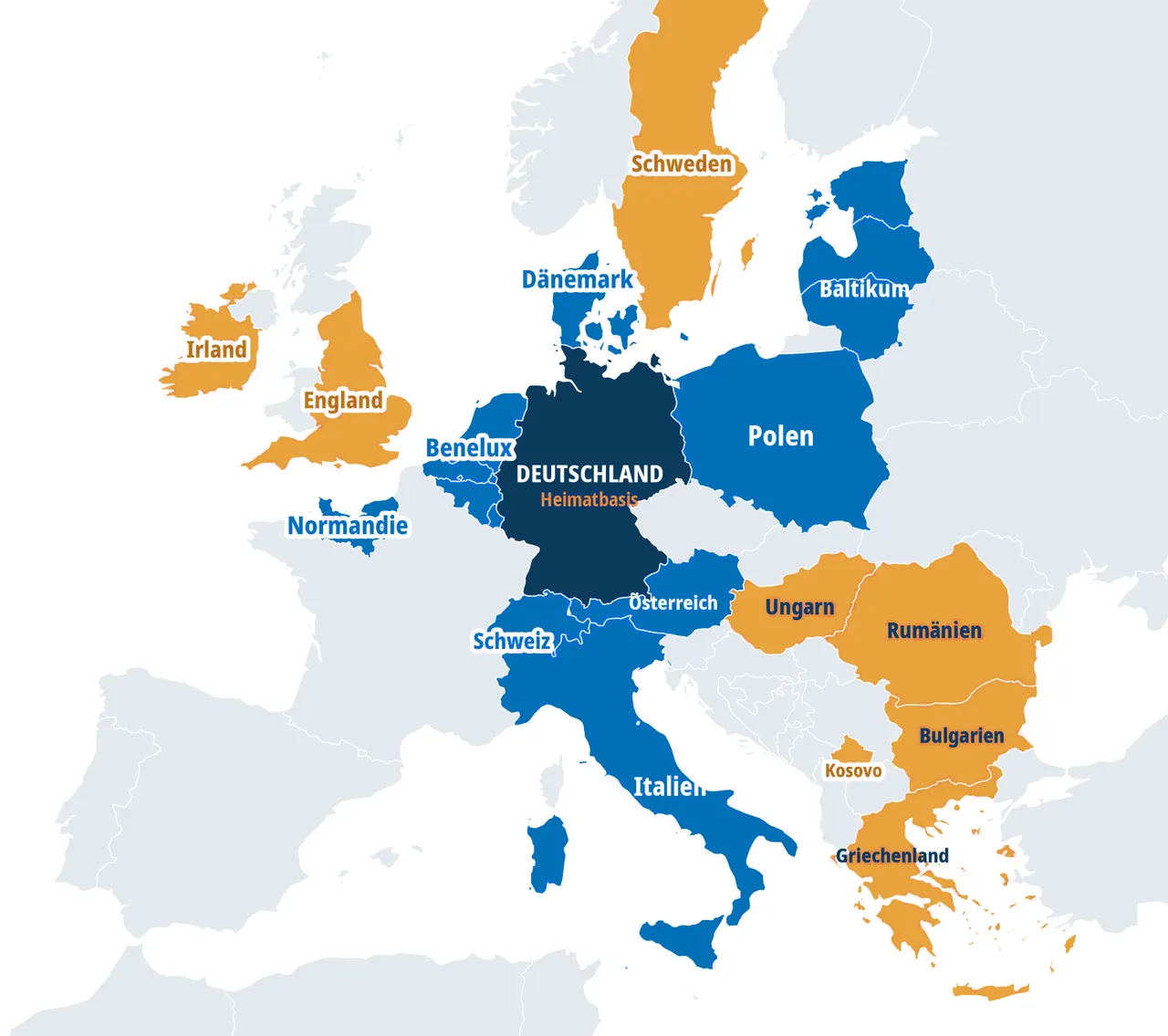 Mappa europea di agaSAAT: base in Germania, regioni di vendita e sviluppo